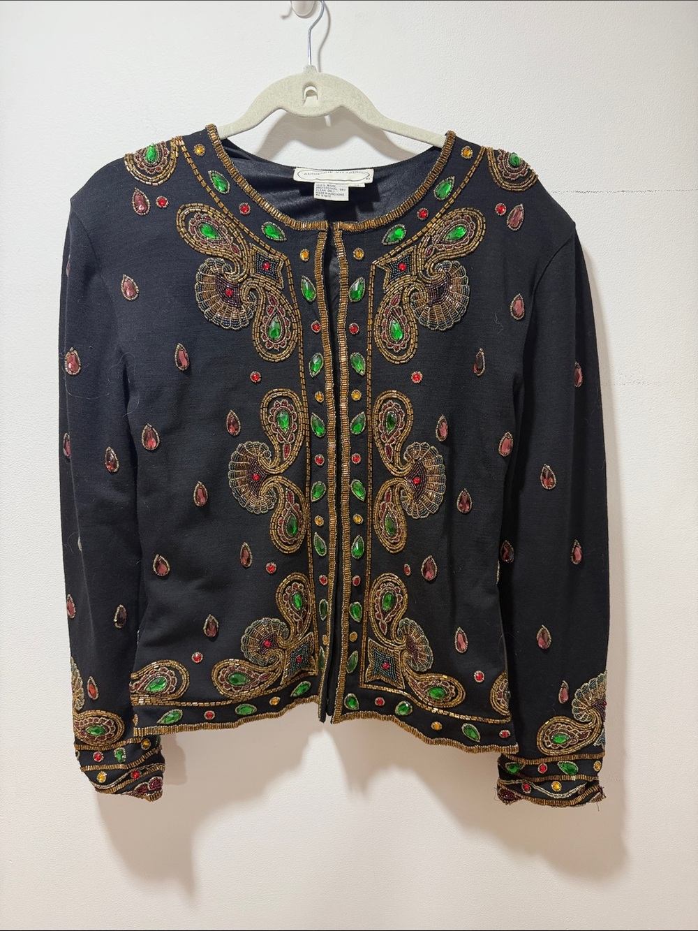 Adrienne Vittadini Women’s Embellished Beaded Jacket M Wool MobWife Toggle Artsy